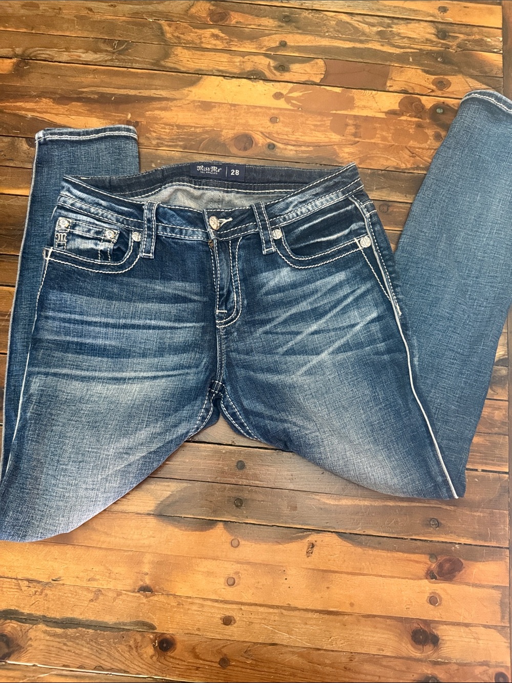 Miss Me Navy Blue Faded Skinny Jeans